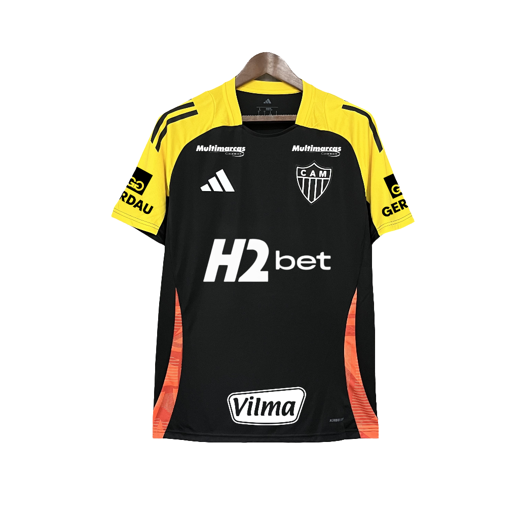 Camiseta Atlético Mineiro 25/26 Entrenamiento - Todos los Patrocinios - Negro - Versión Aficionado